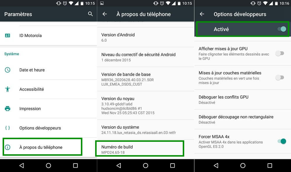 activer le mode Débogage USB sur Motorola