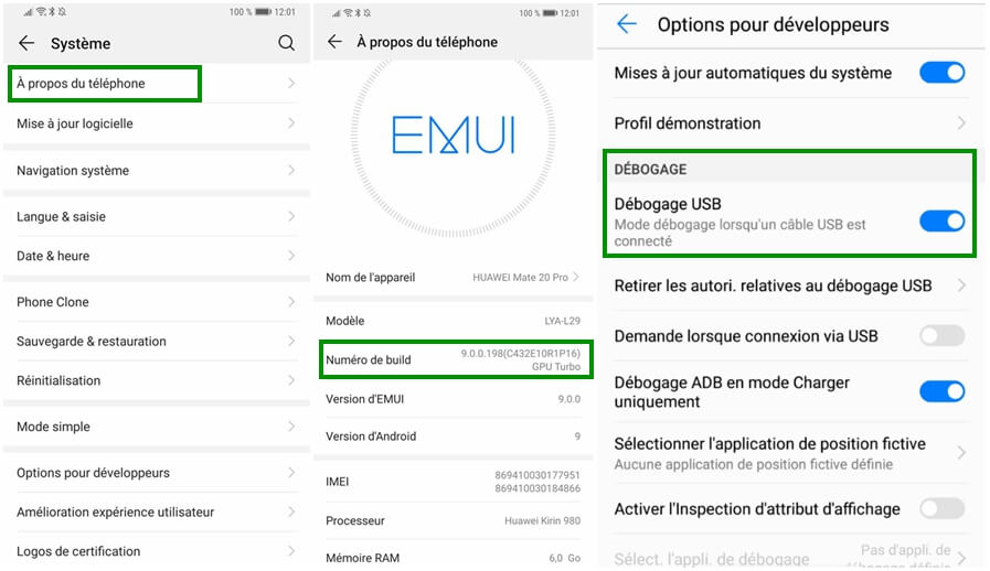 activer le mode Débogage USB sur huawei