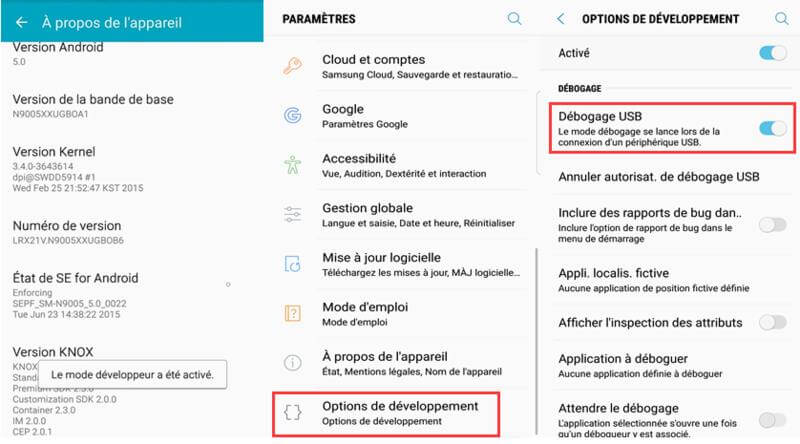 Activer le débogage USB sur Android