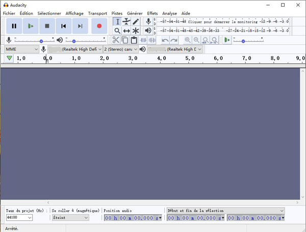 Interface de l'Audacity