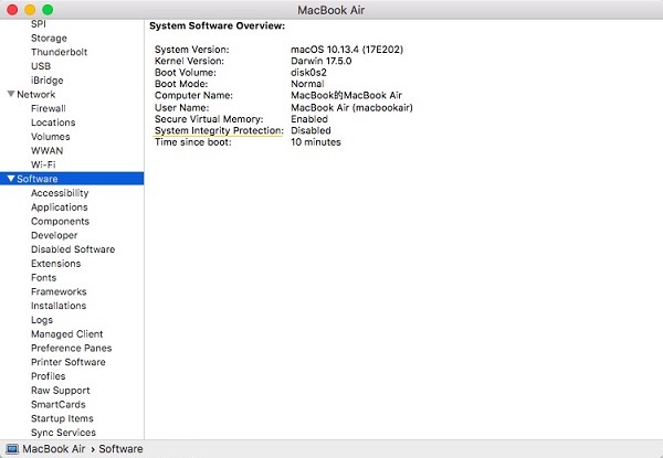 Check System Integrity Protection on System Information