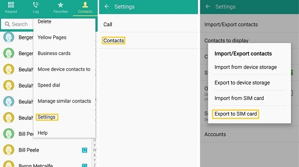 Export Contacts to SIM Card on Android