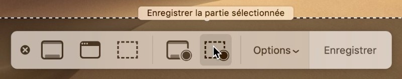 Enregistrer la partie sélectionnée via la Barre d’outils Capture d’écran Mac