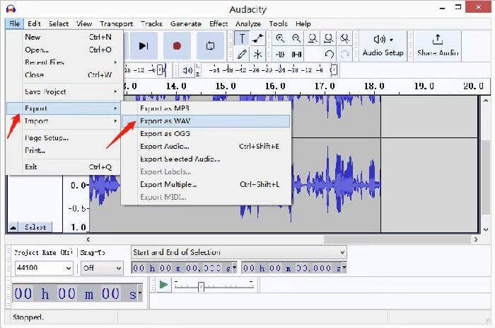 Export Recorded Audio on Audacity