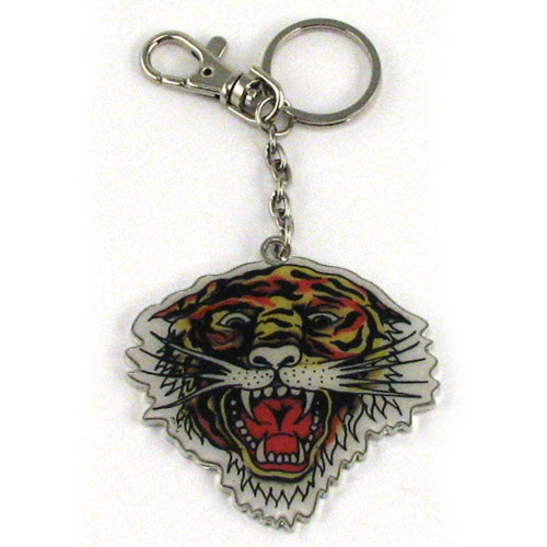 Ed Hardy Tiger Open Mouth Chrome Keychain