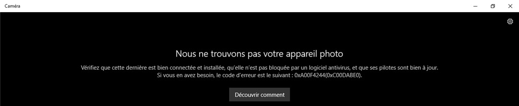 Impossible de trouver l'appareil photo sur Windows