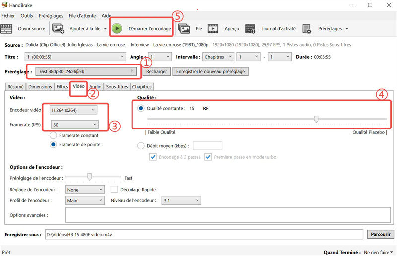 les processus de la compression d'une vidéo sur Handbrake