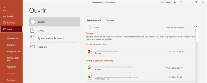les fichiers récents de PPT