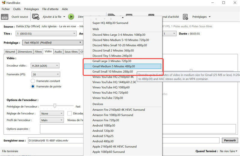 Modifier les préréglages sur Handbrake