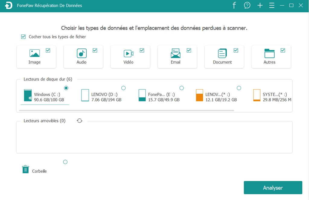 Cocher le type de fichiers à récupérer