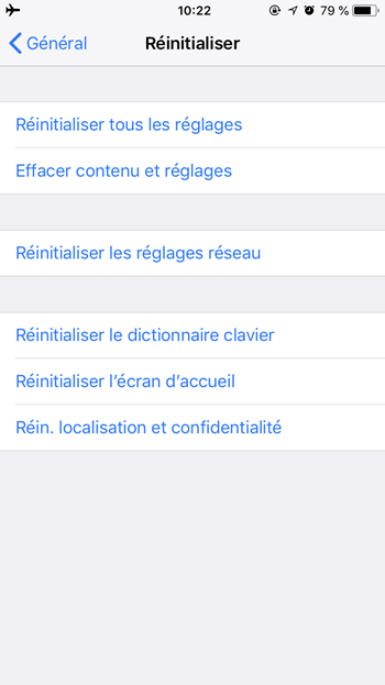 Réinitialiser les paramètres de localisation