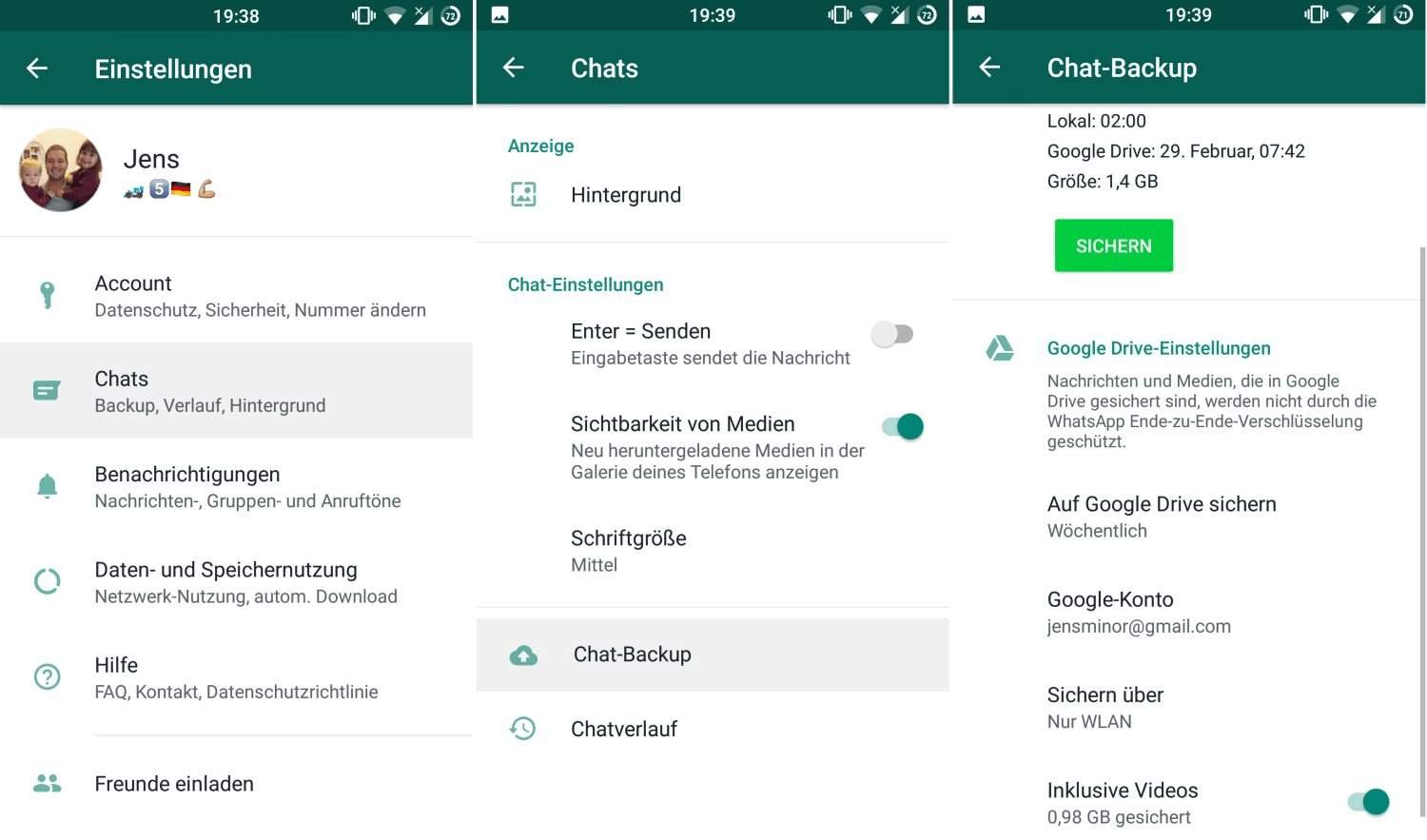 WhatsApp-Nachrichten auf Google Drive sichern