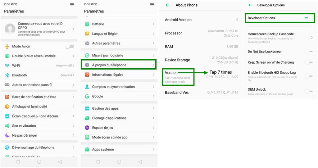 activer le mode Débogage USB sur OPPO