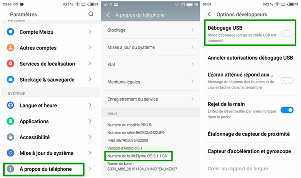 activer le mode Débogage USB sur MEIZU