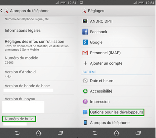 activer le mode Débogage USB sur SONY