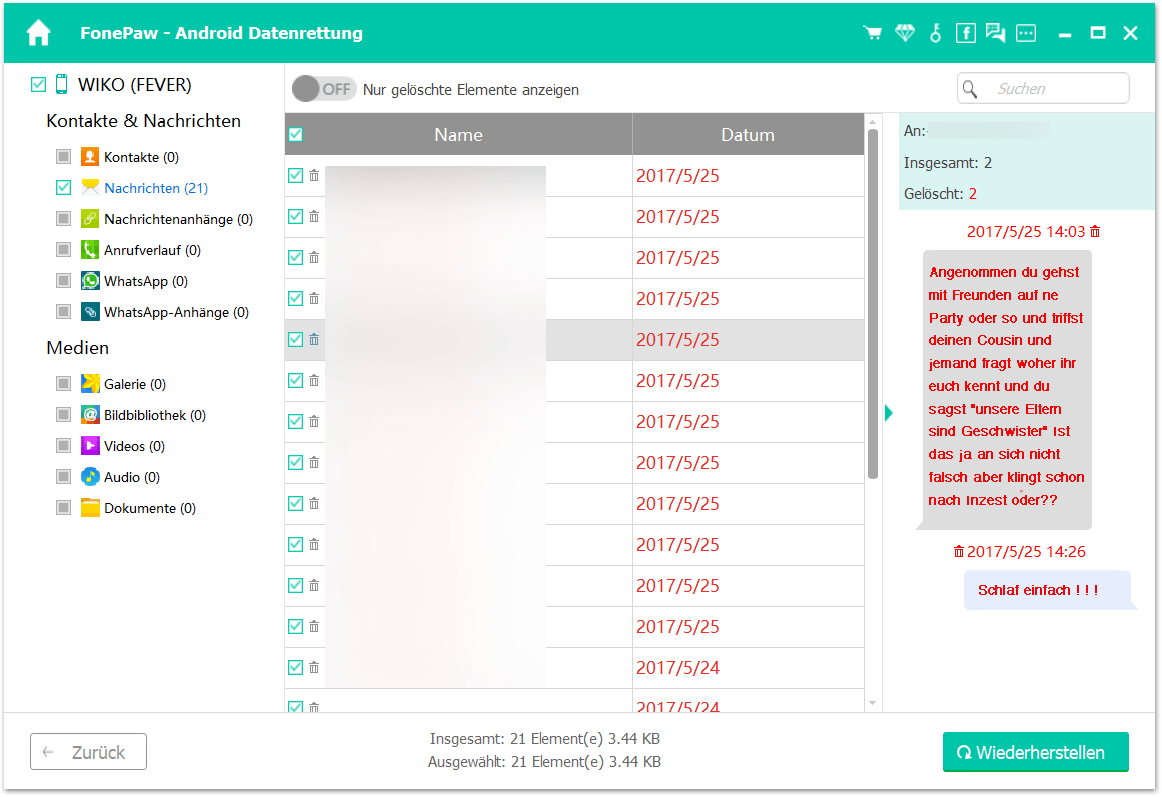 Gelöschte SMS wiederherstellen unter Android