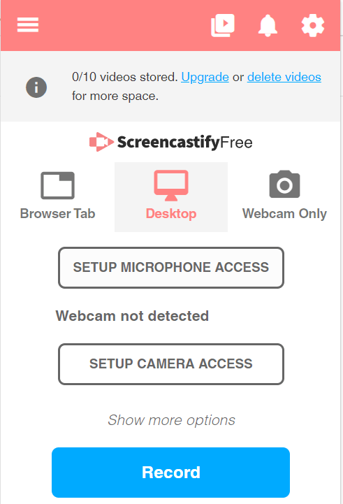 Auf Record klicken - ScreenCastify