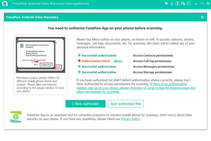 Authorize FonePaw Scan