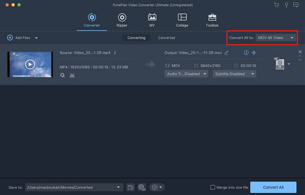 Choose MOV as Output Format