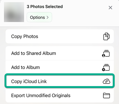 Create iCloud Link of Photos