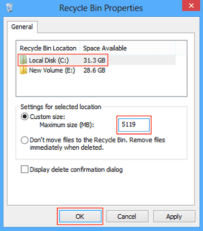 Customize Windows Recycle Bin