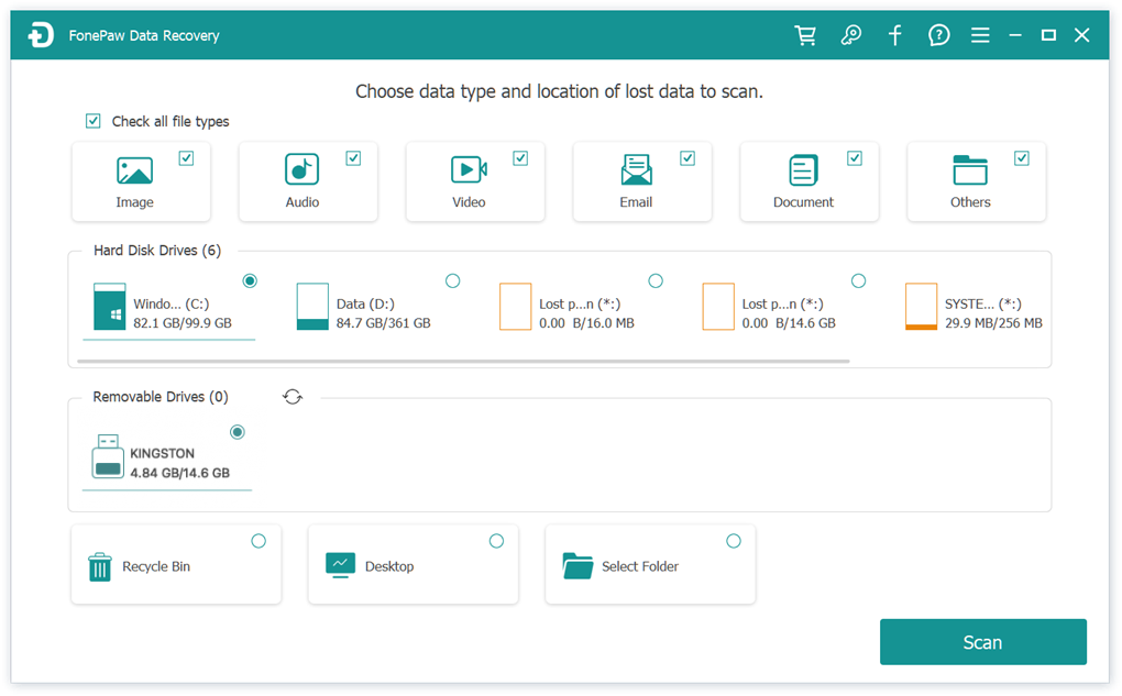 Select Data Type and the Formatted Hard Drive