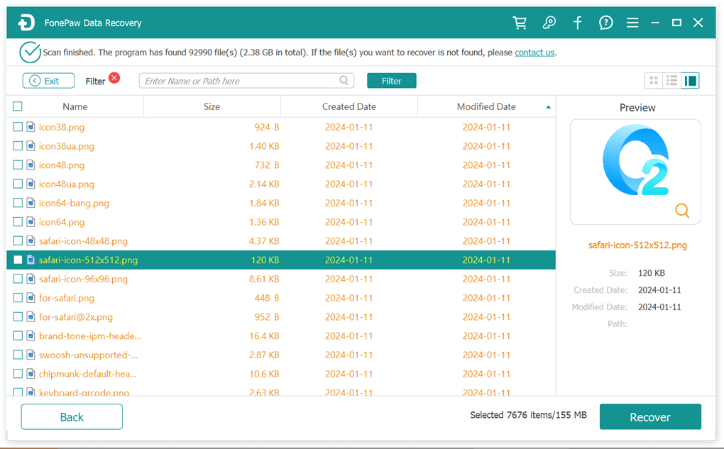 Preview Scan Results and Recover