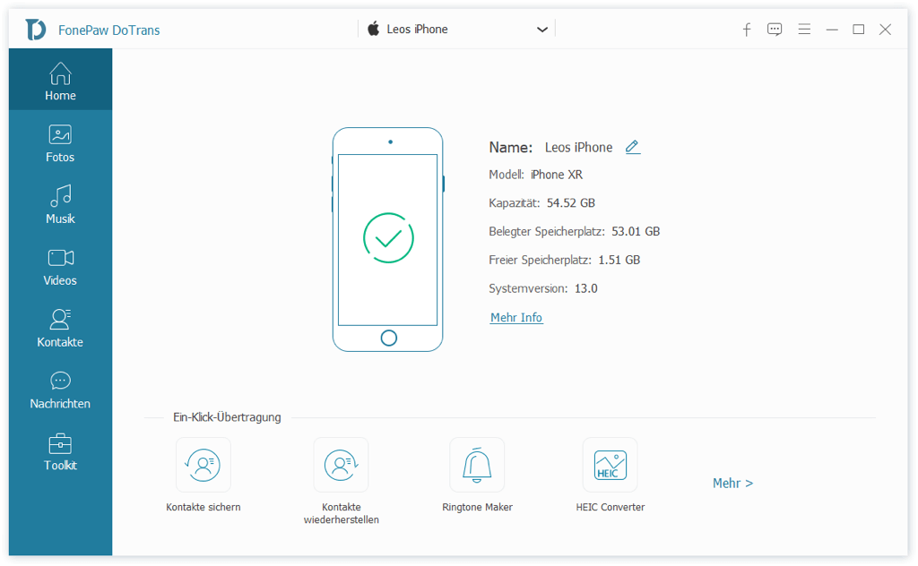 DoTrans starten und iPhone damit verbinden