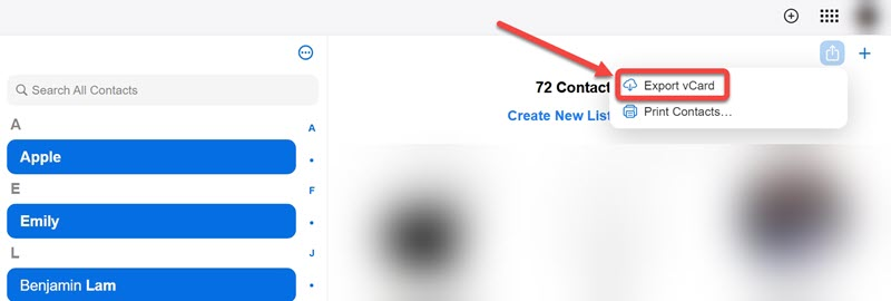 Export iPhone Contacts to vCard with iCloud 