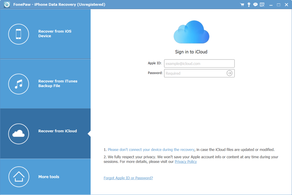 Login na conta iCloud