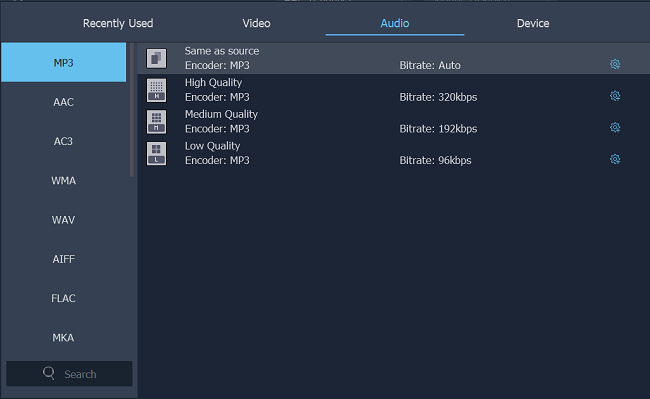 Select MP3 as Output Files