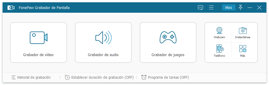 Interfaz principal de FonePaw Grabador de Pantalla