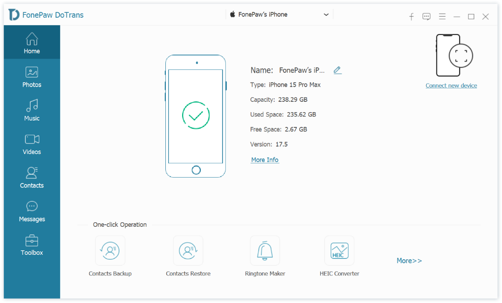 iPhone Connected with FonePaw DoTrans