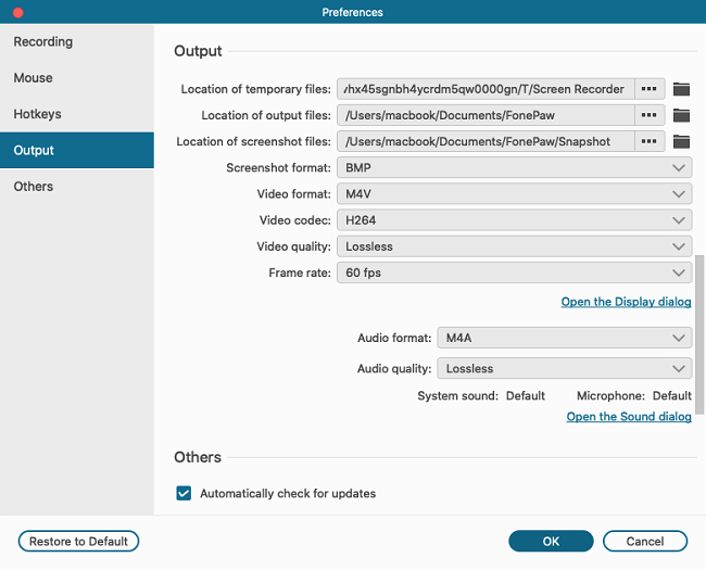 Preference Settings on Mac