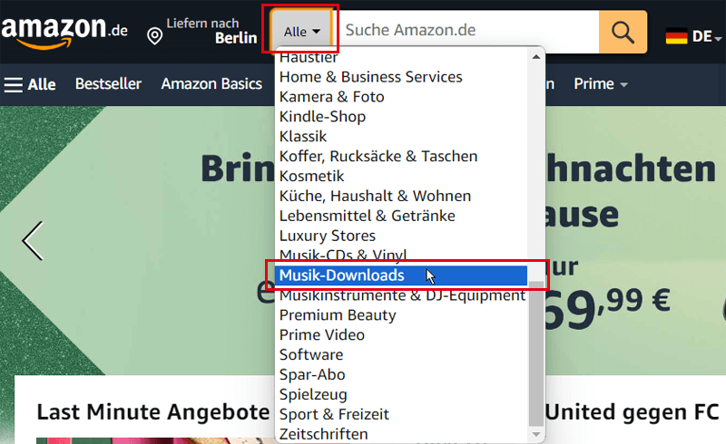 Musik-Downloads in Amazon auswählen