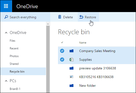 Recuperar fotos apagadas da Lixeira do OneDrive