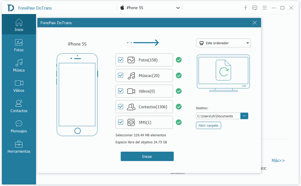 pasar todos los archivos de iPhone a PC