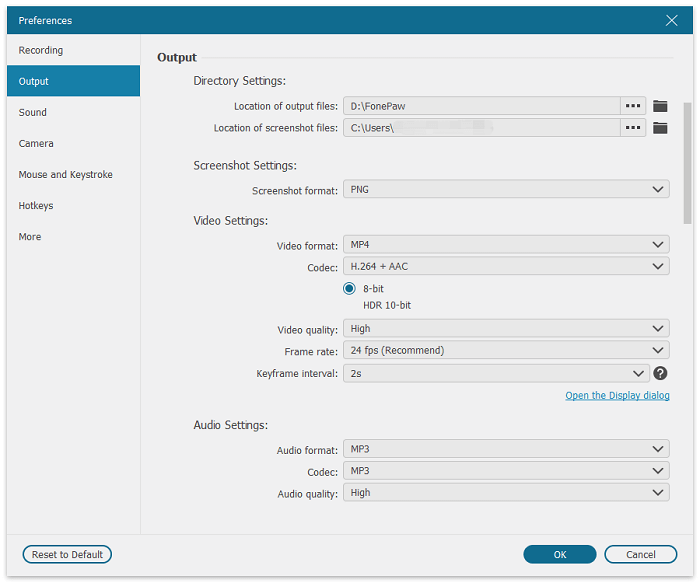 Select Output Settings