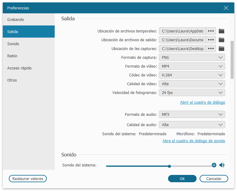 destino en más configuración