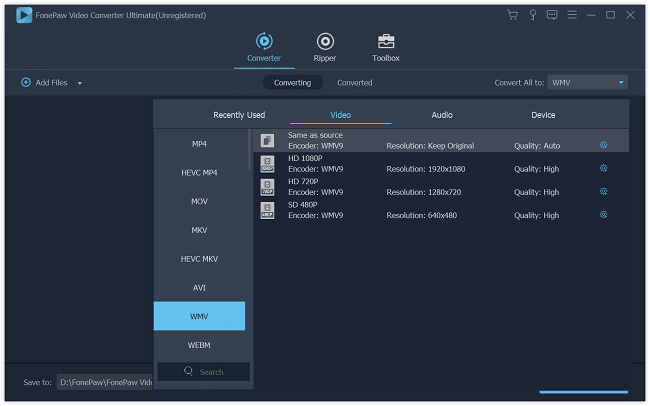 Select WMP Supported Format as Output Profile