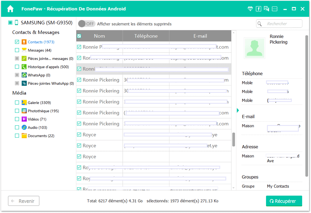 Récupérer des contacts à partir d'Android