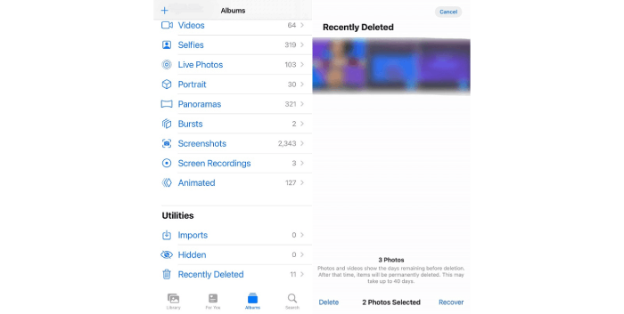 Recover Photos in Recently Deleted