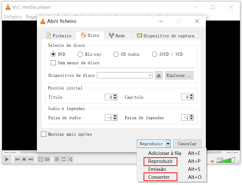 reproduzir ou converter dvd vlc