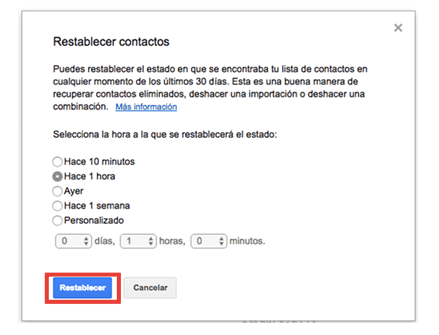 restablecer contactos Gmail