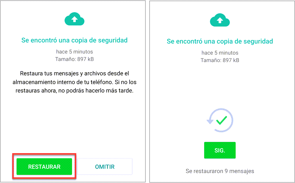 Restaurar conversaciones de WhatsApp desde respaldo