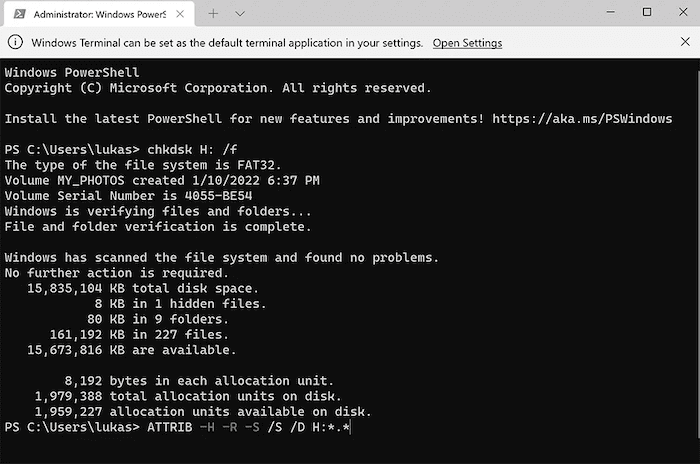 Restore Deleted Files via Command Prompt