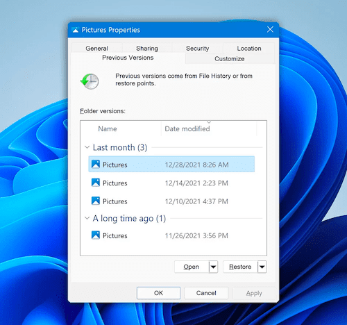 Restore Deleted Files with Previous Versions