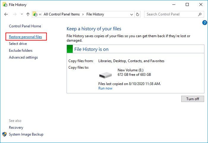 Restore Personal Files from File History