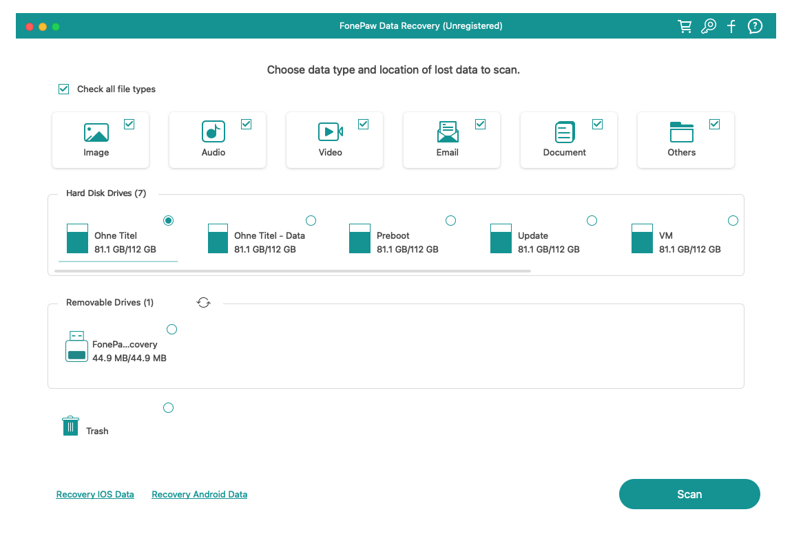 Choose Data Type to Scan