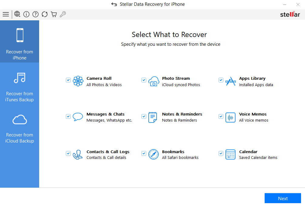 Stellar iPhone Data Recovery 主介面